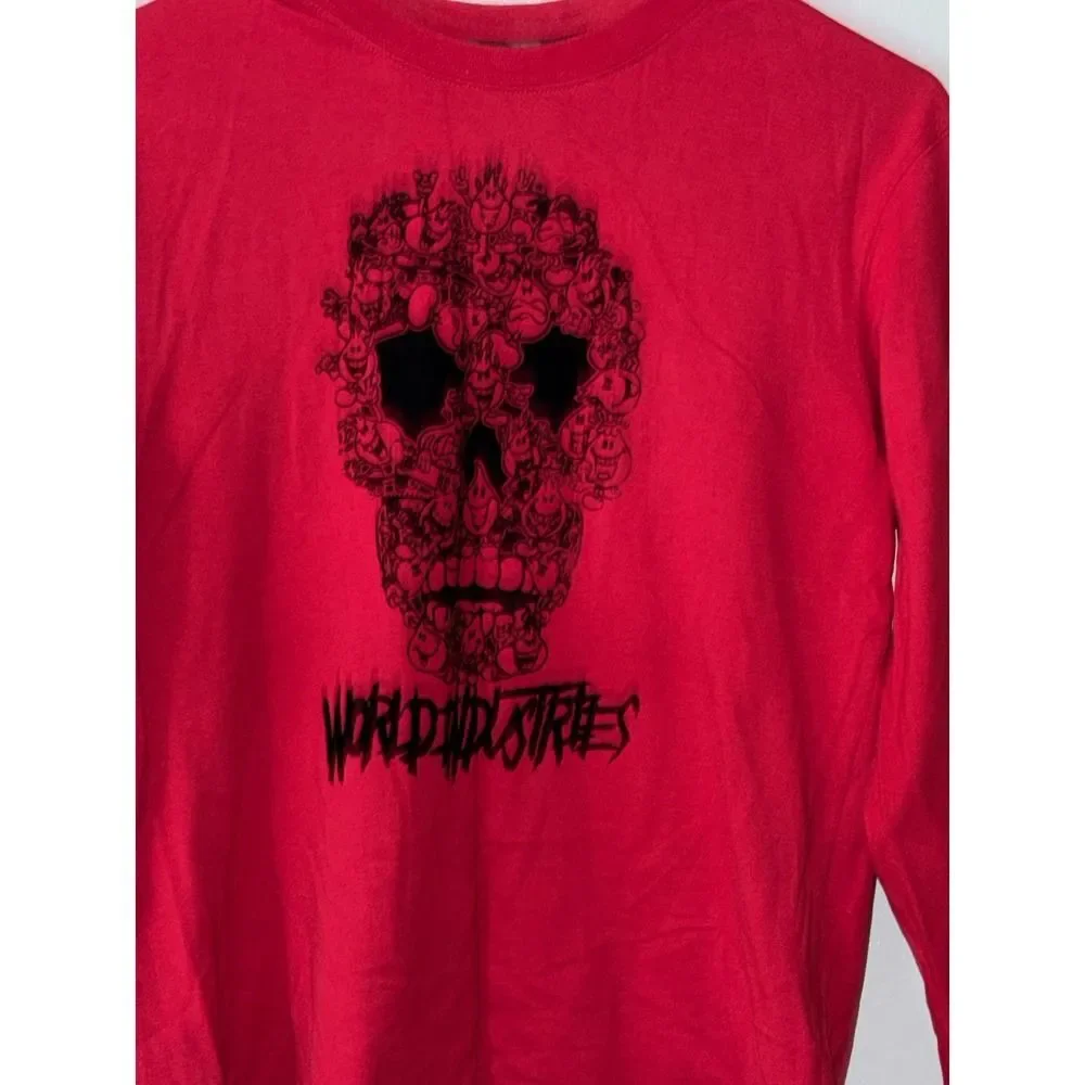 World Industries Red Long Sleeve T-Shirt Skull Graphic Top Size 12 NWOT MINT